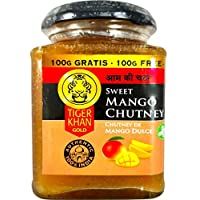 Los mejores  - Tiger Khan - Chutney de mango dulce - Salsa típica india - Ideal para acompañar carnes - Verduras y pescado - 300 gramos